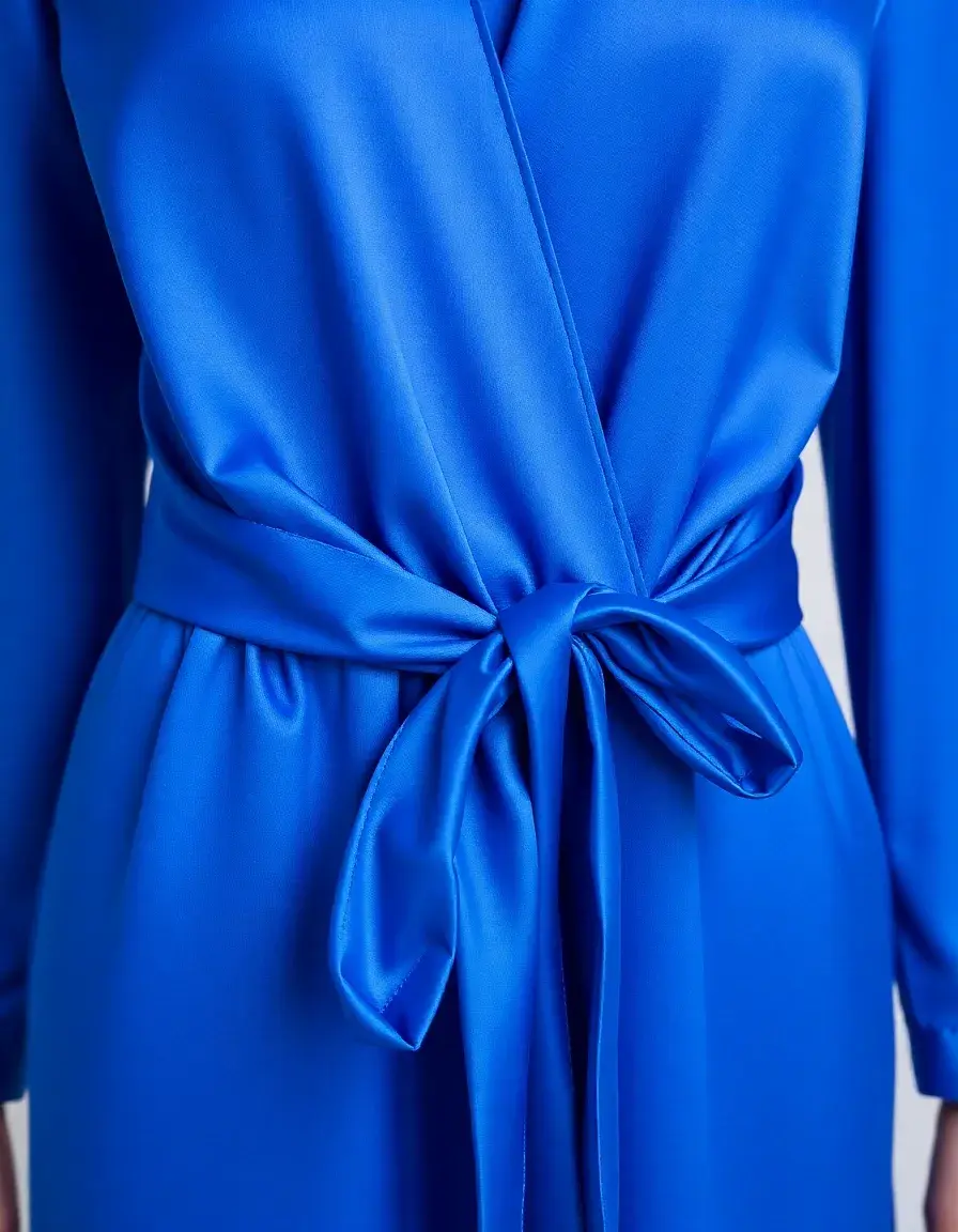Robe portefeuille en satin bleu