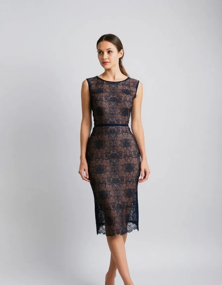 Robe fourreau en dentelle délicate longueur midi