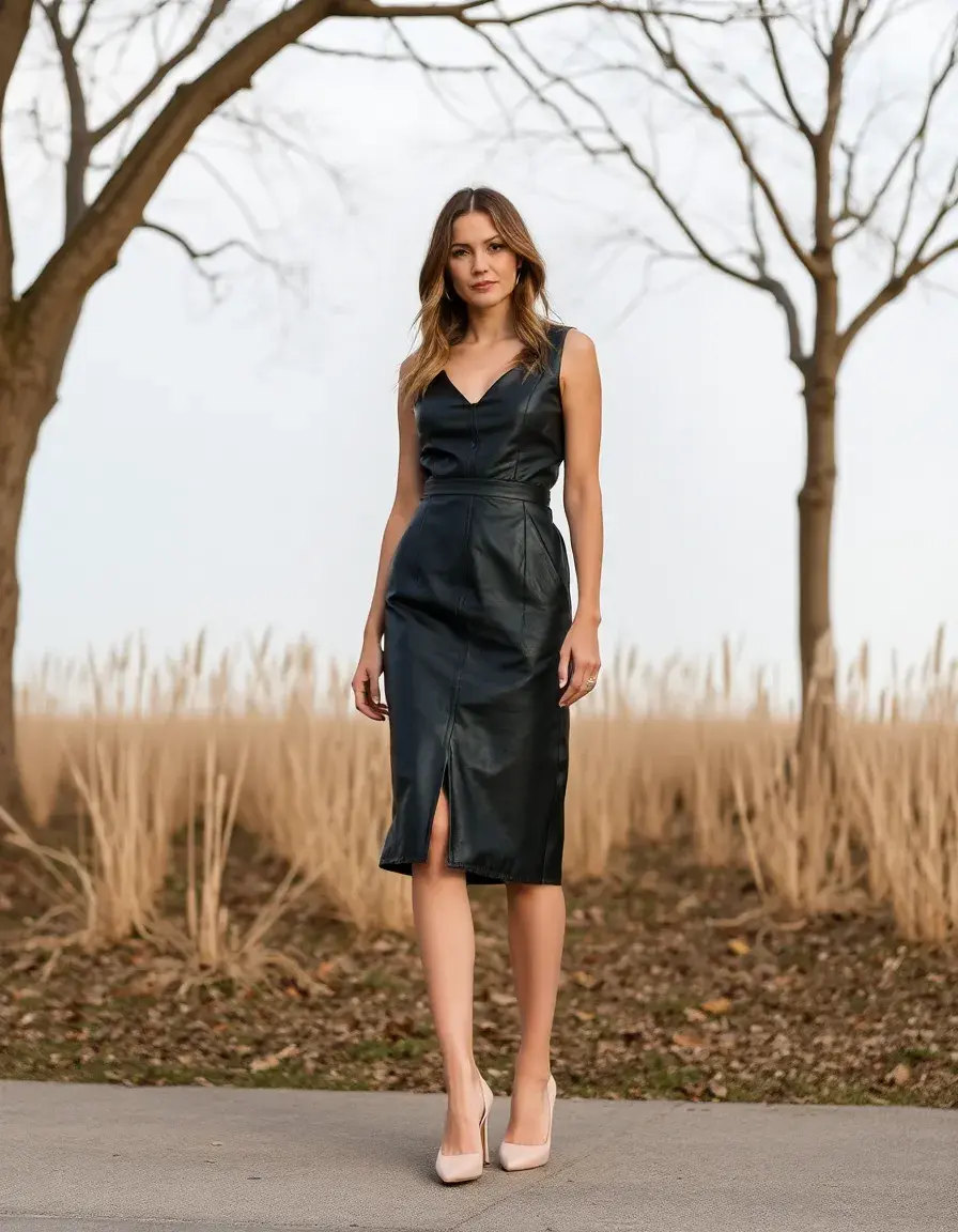Robe fourreau effet cuir look rock