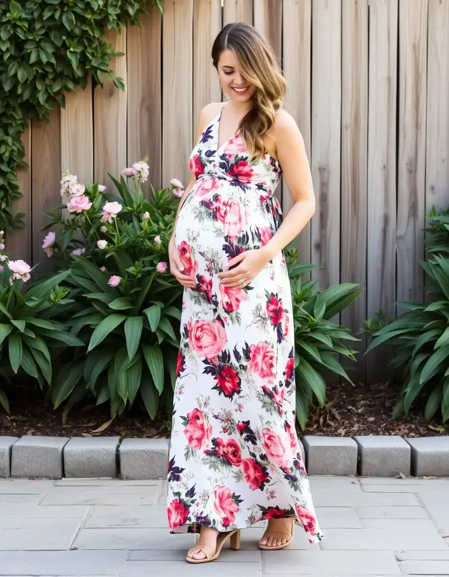 Floral Maternity Maxi Dress robe grossesse