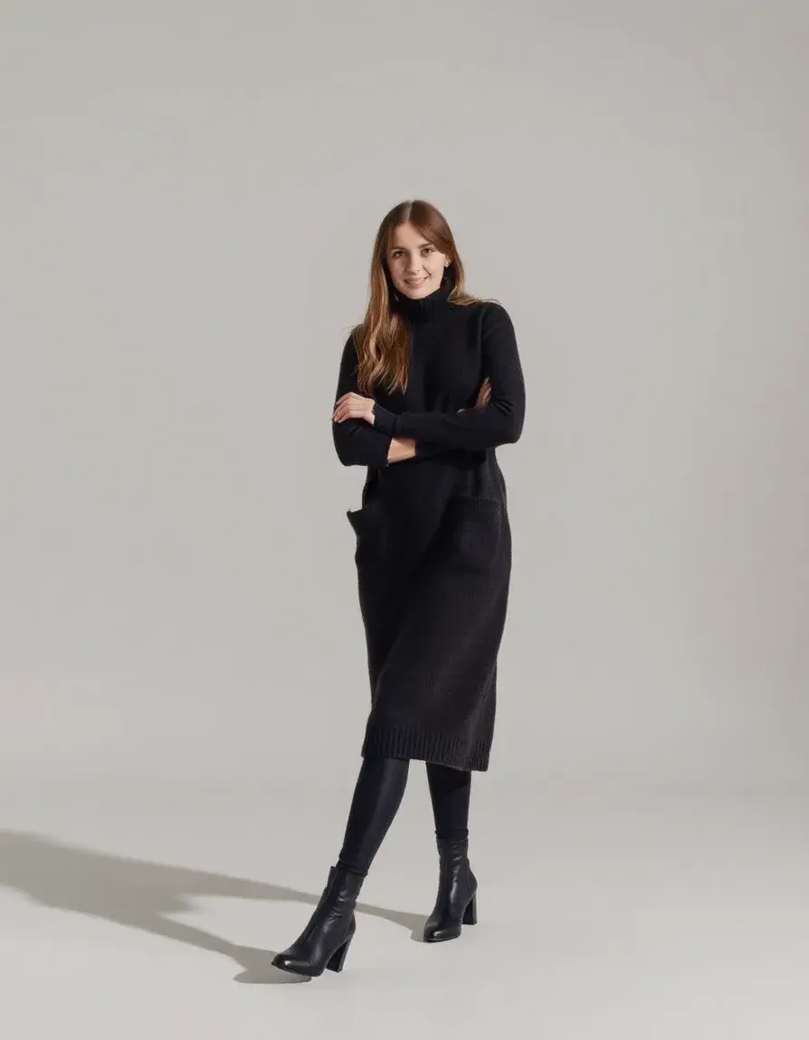 Robe midi hiver en laine manches longues grise