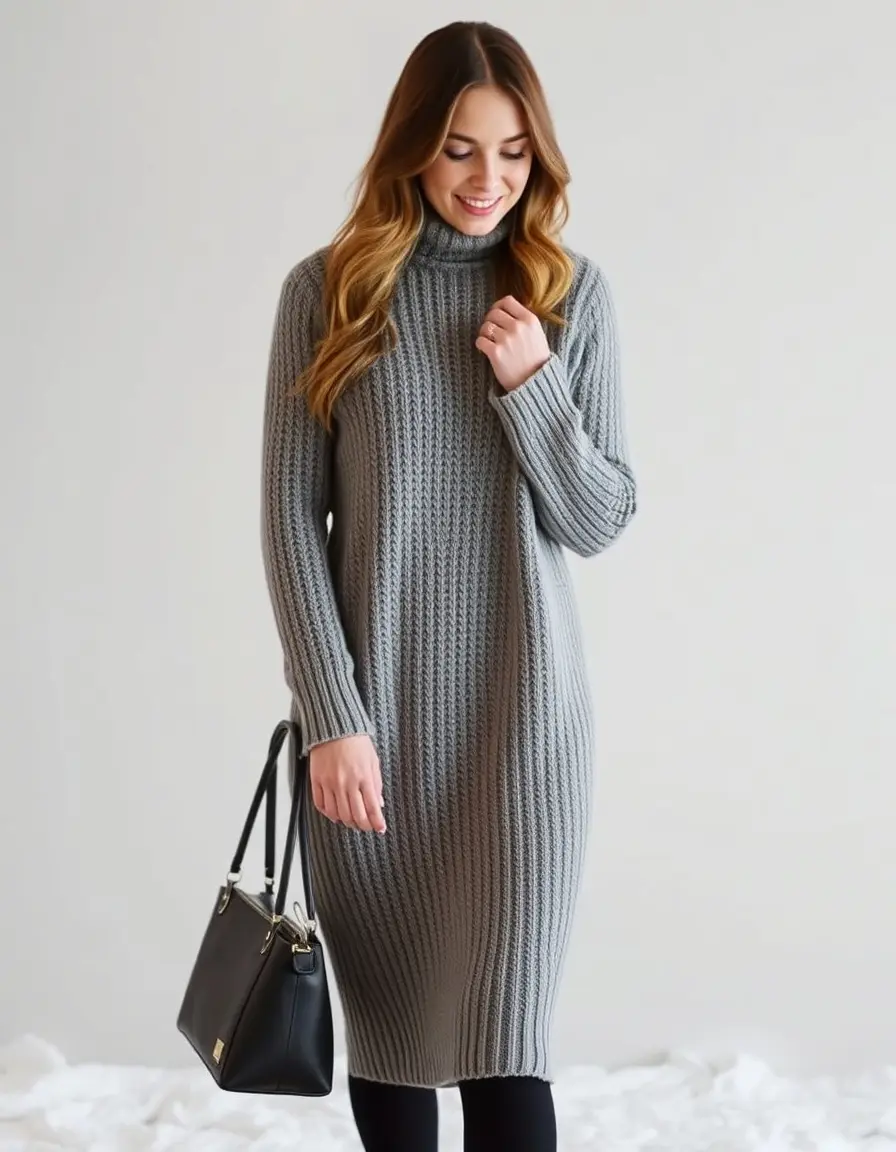 Robe pull en maille hiver couleur beige