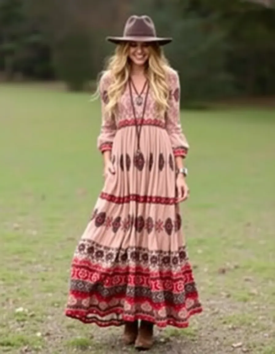 Robe maxi bohème hiver à motifs floraux