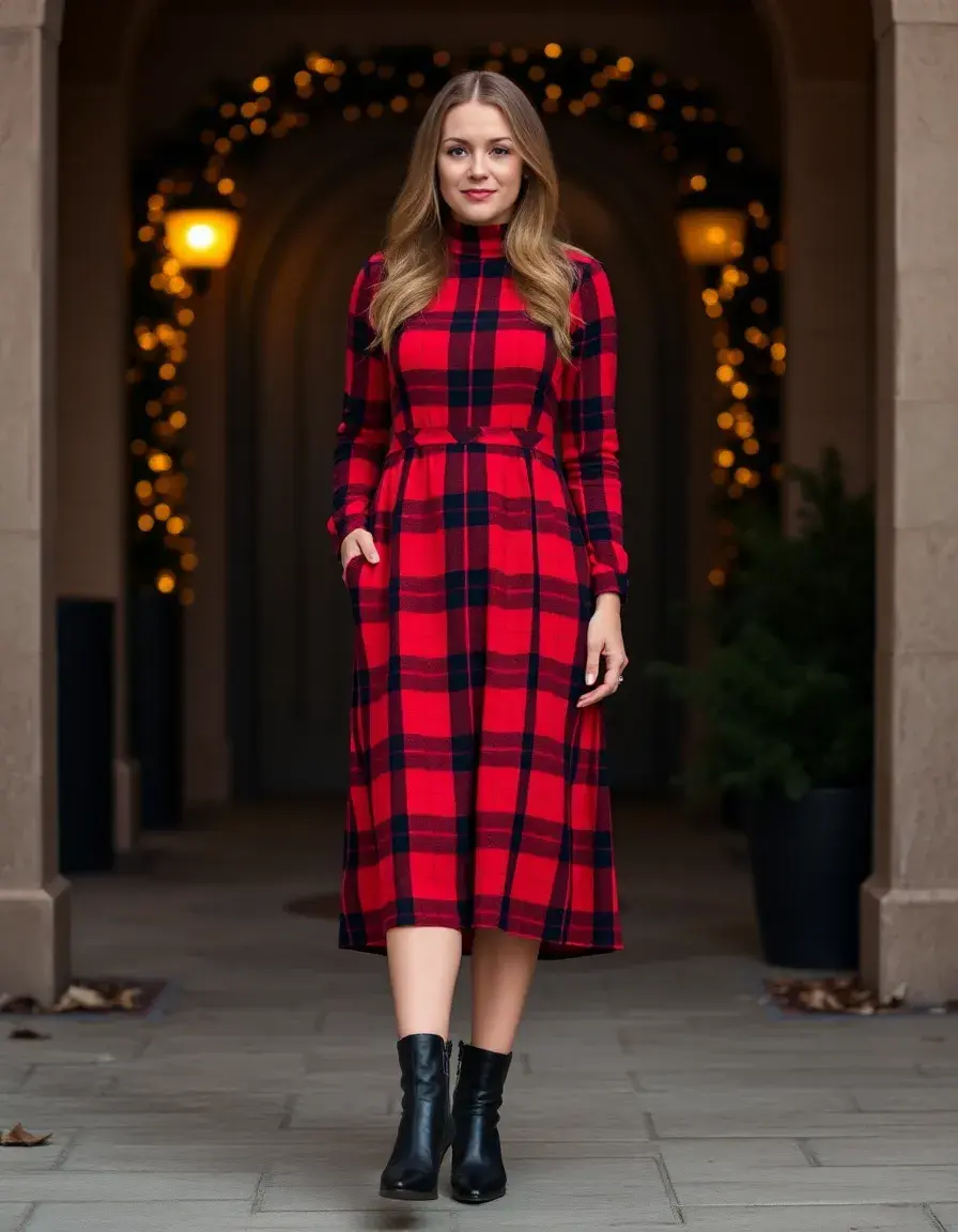 Robe hiver à carreaux rouge et noir style festif
