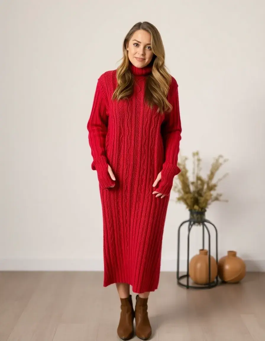 Knit Long Sleeve Midi Dress - Robe midi en maille confortable
