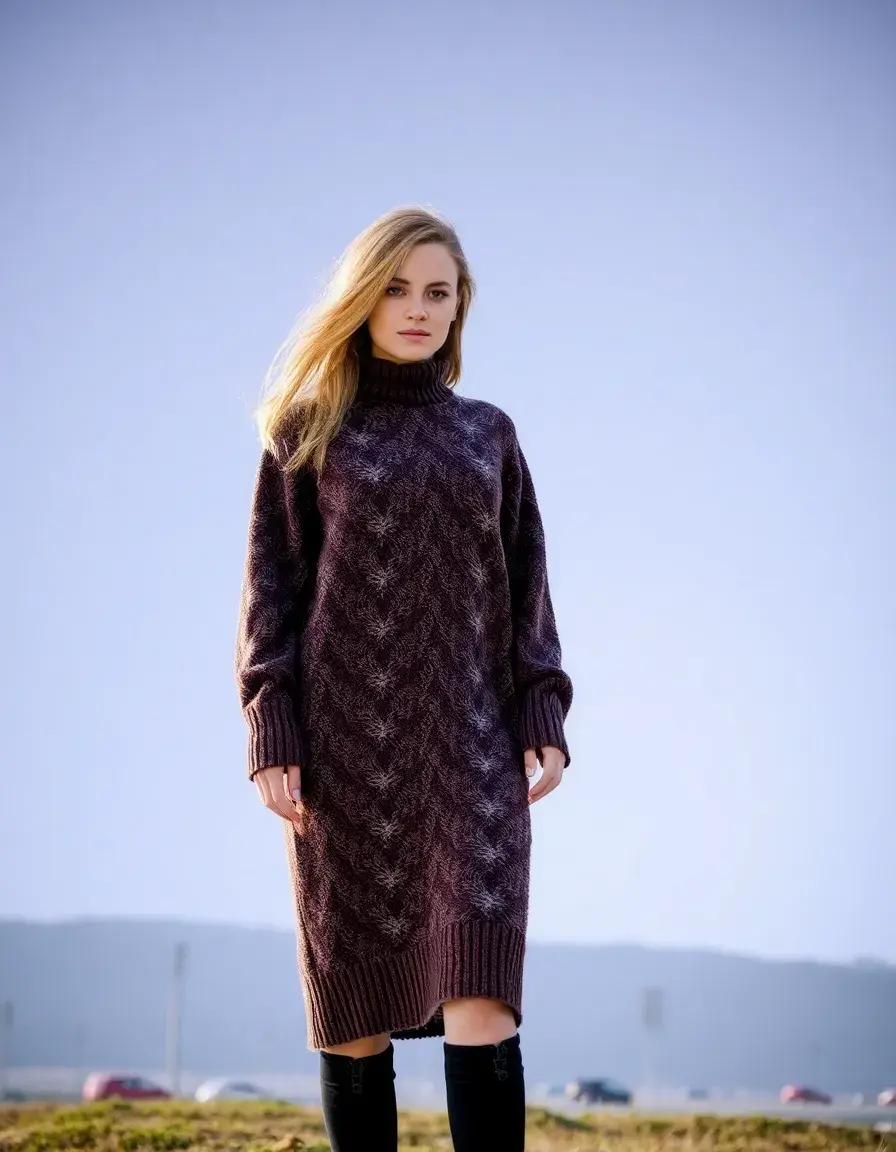 Wool Long Sleeve Dress - Robe longue en laine chaude