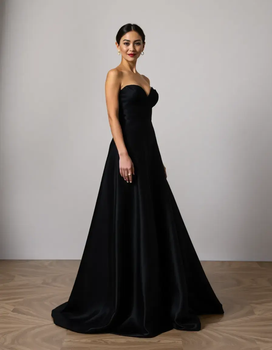 Robe de soirée longue noire en satin élégante