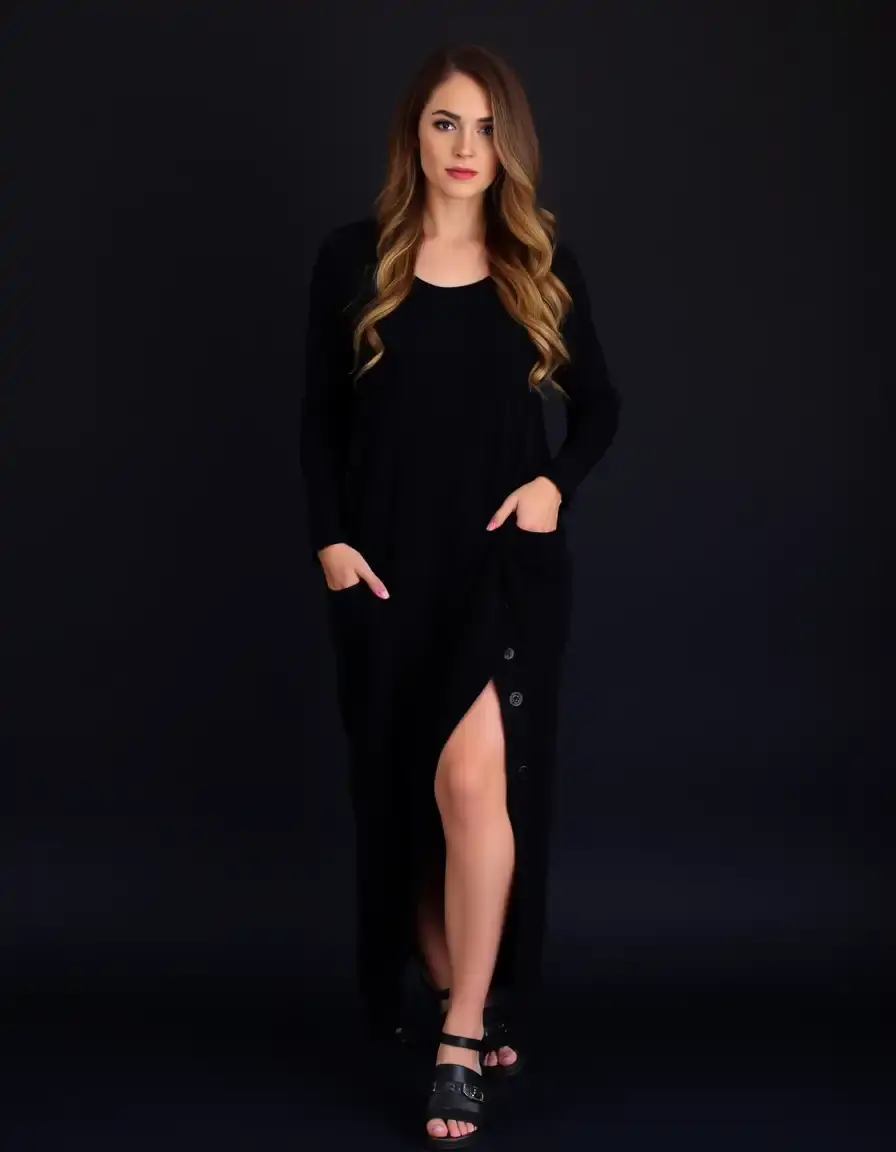 Robe longue noire en maille confortable et décontractée