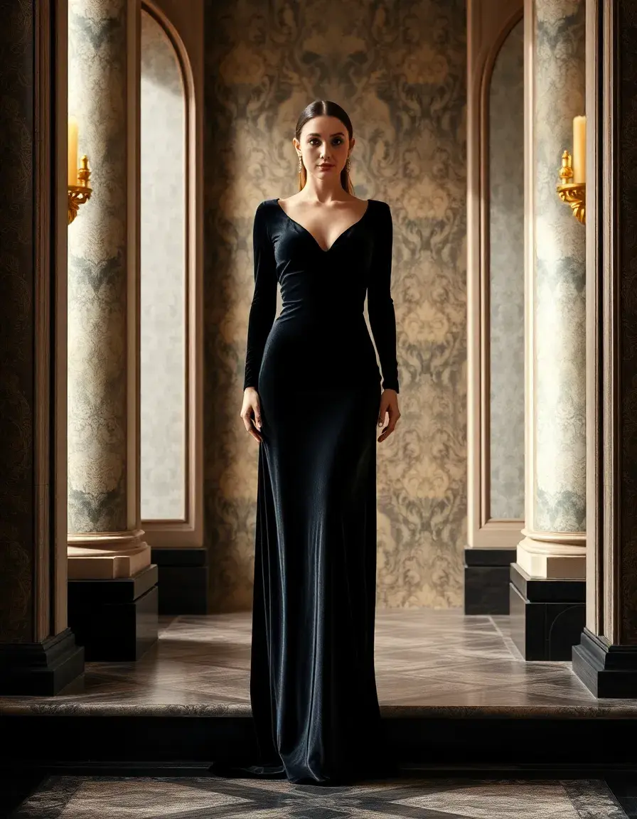 Robe longue noire en velours luxueux