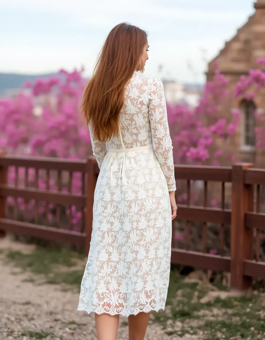 Robe délicate en dentelle manches longues