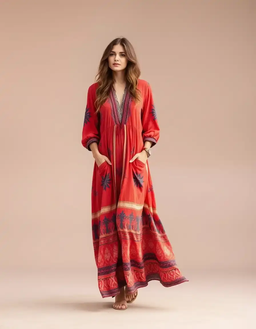 Robe maxi bohème manches longues
