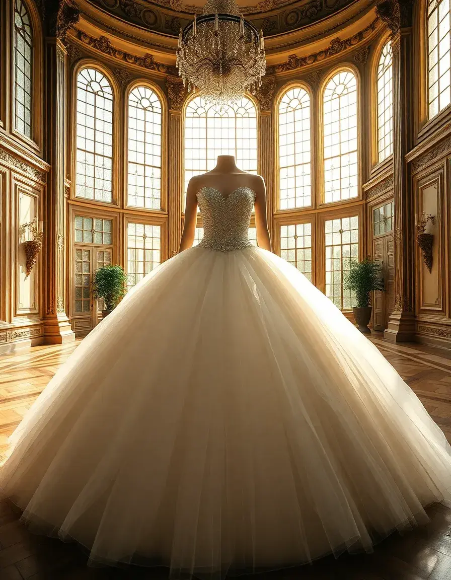 Robe mariée princesse luxueuse en tulle dans un château