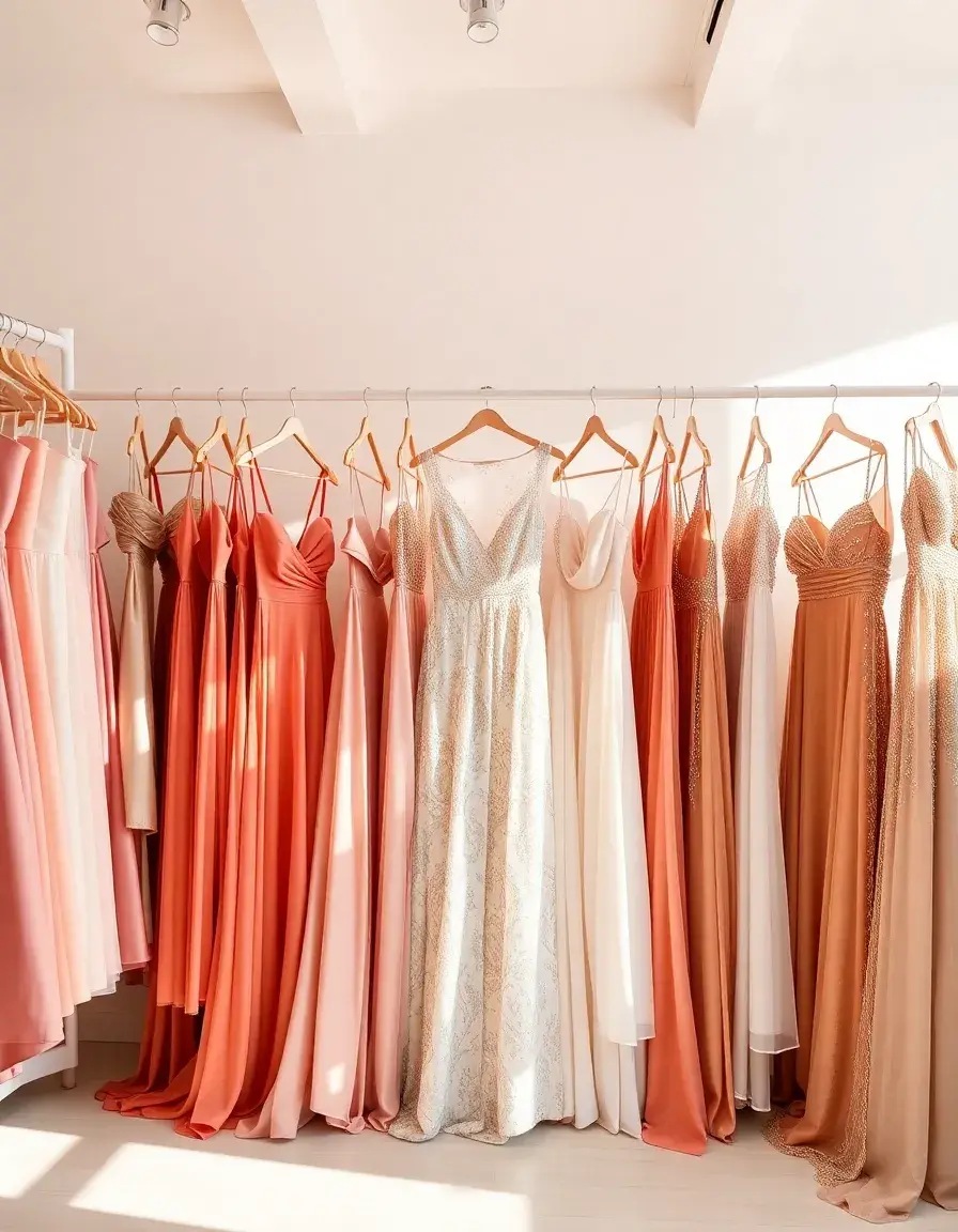 Sélection de robes de cérémonie pour femme élégantes dans une boutique lumineuse