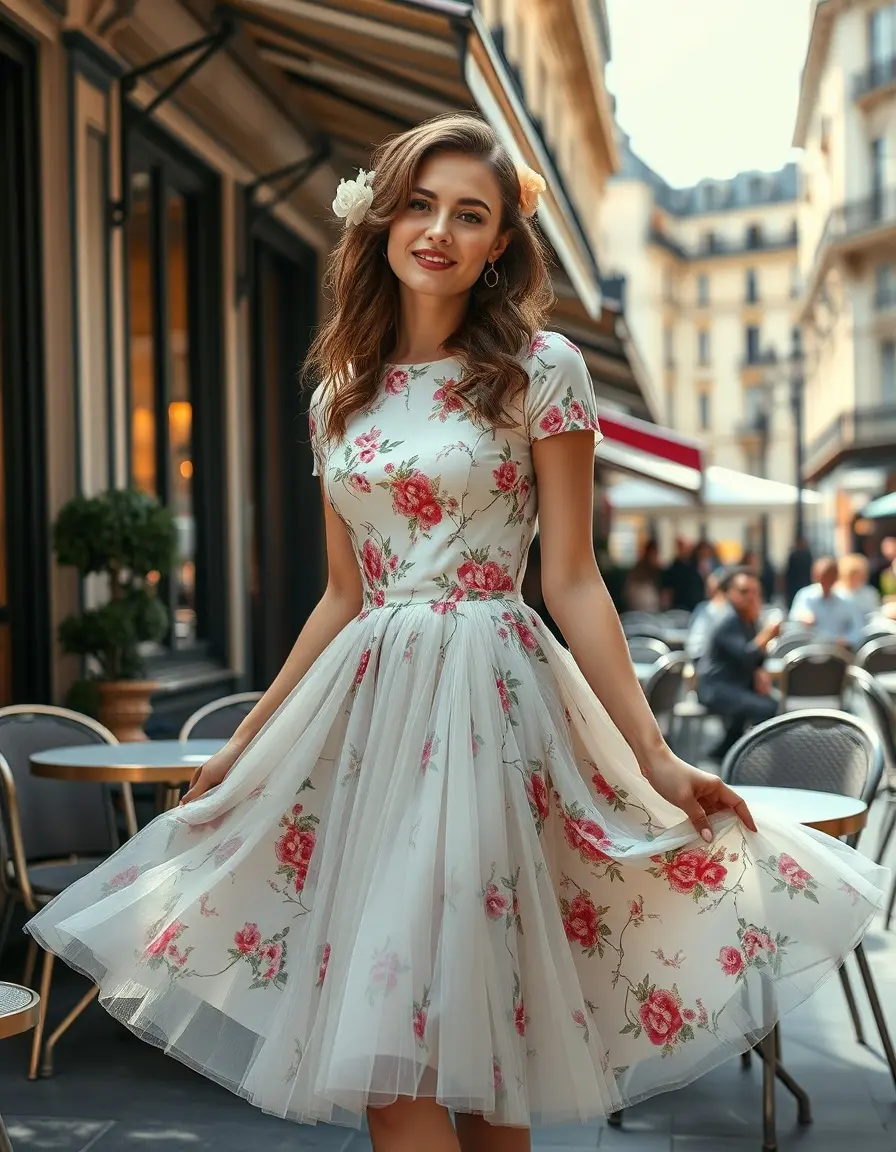 Femme portant une robe vintage avec un jupon sous robe en tulle blanc pour donner du volume.