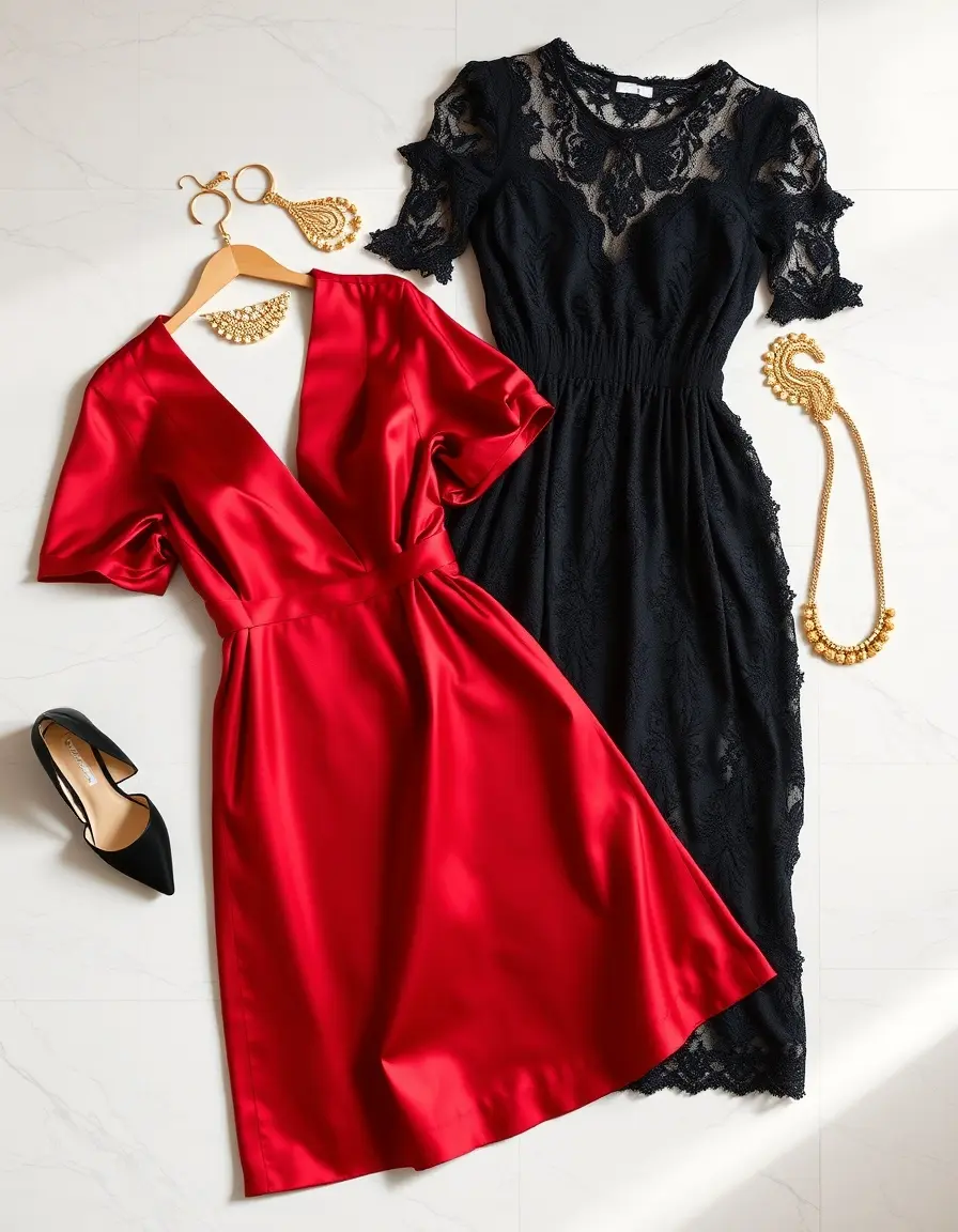 Sélection de robes sexy élégantes en soie rouge et dentelle noire