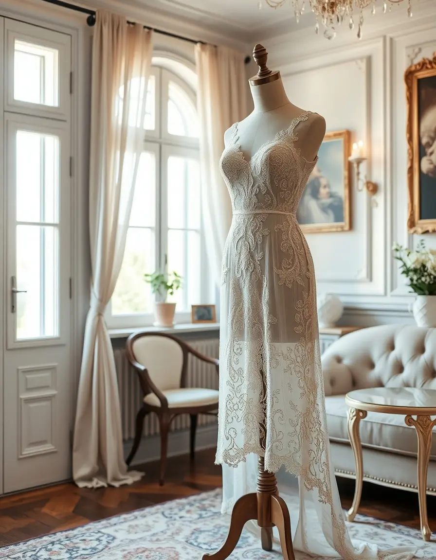 Robe de mariée pas cher en dentelle élégante dans un intérieur lumineux
