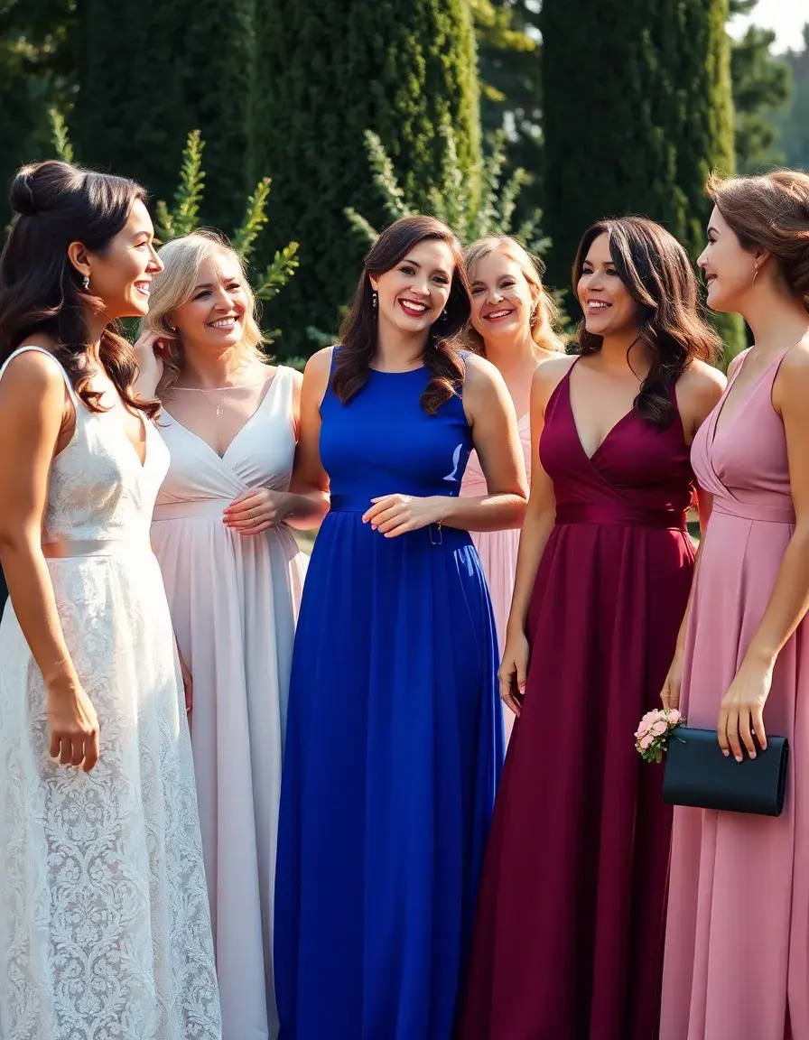 Femmes élégantes portant des robes pour mariage invité chic lors d'une réception.