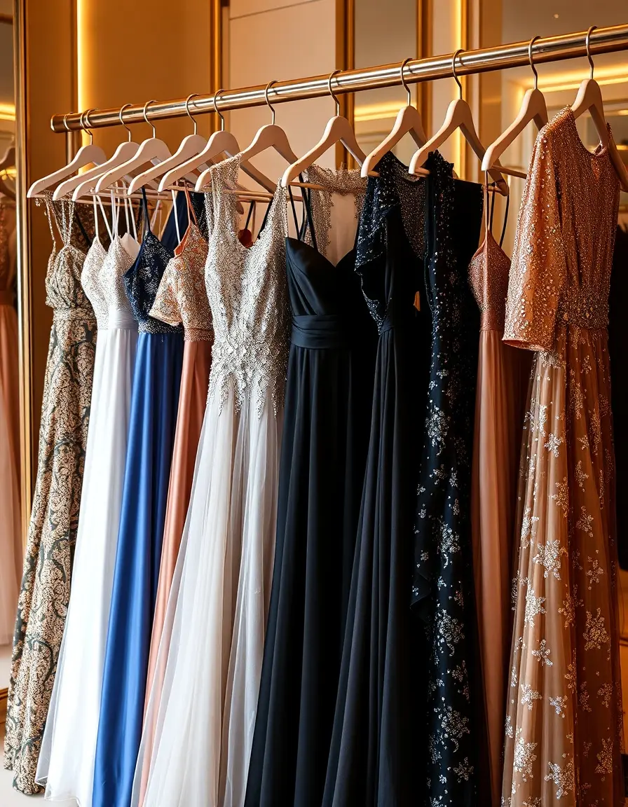 Collection de robes de soirée pour femme élégantes dans une boutique de luxe