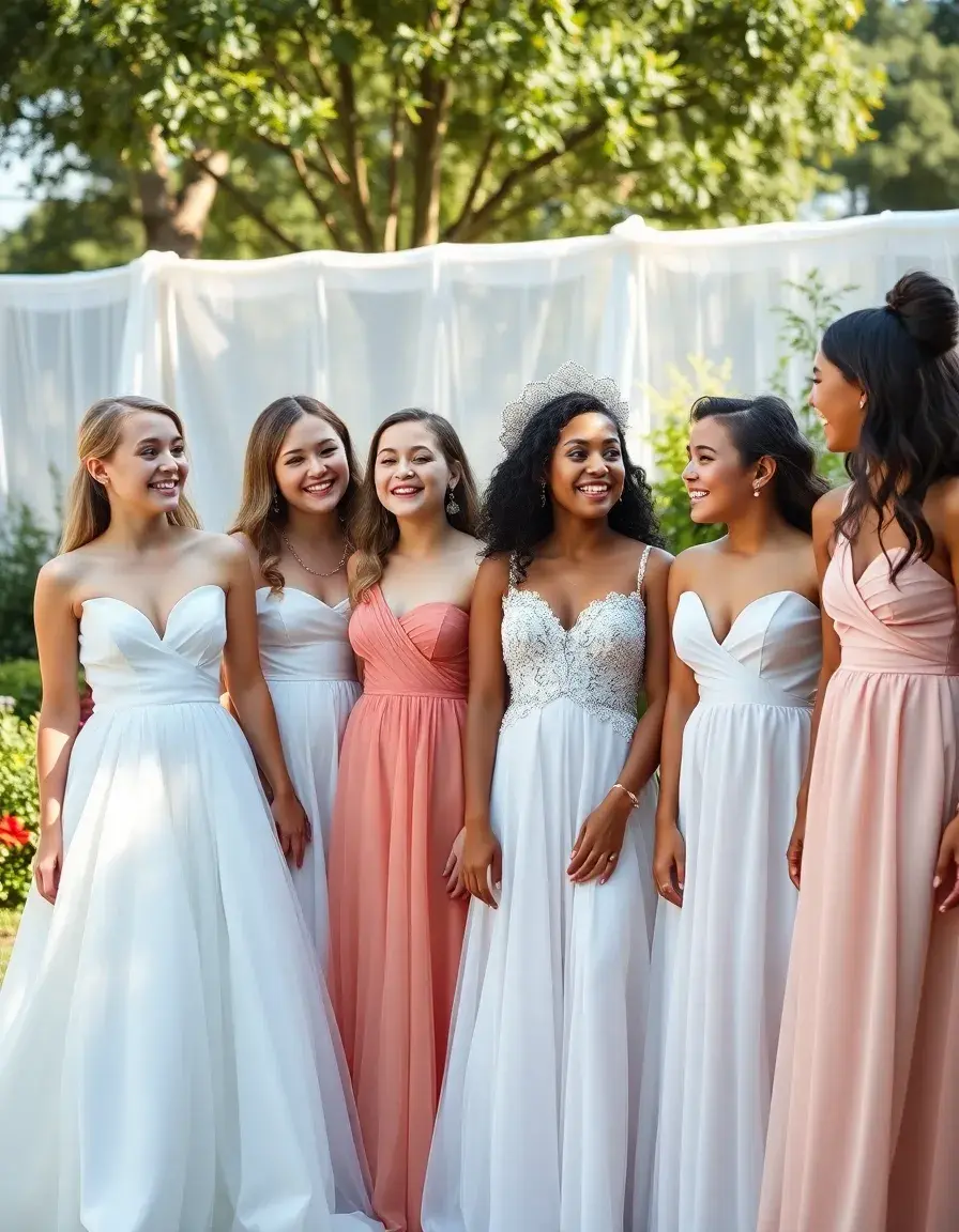 Petites filles en robes de cérémonie élégantes dans un jardin ensoleillé